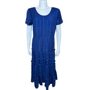 Soft Surroundings Kara Maxi Dress L Tiered Sequin Shimmer Blue